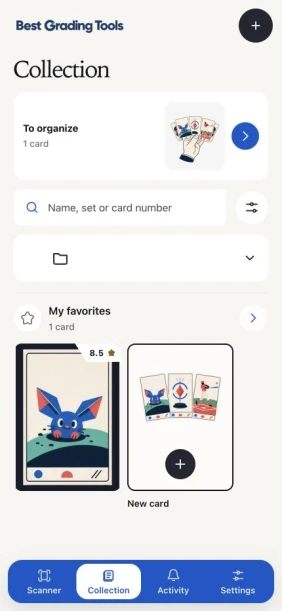 App collection with favourites and front images of the cards