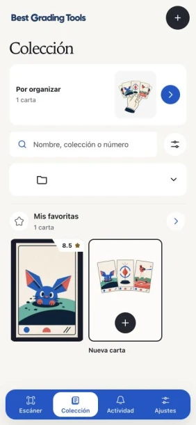 Colección de la app con favoritos y miniaturas frontales de las cartas