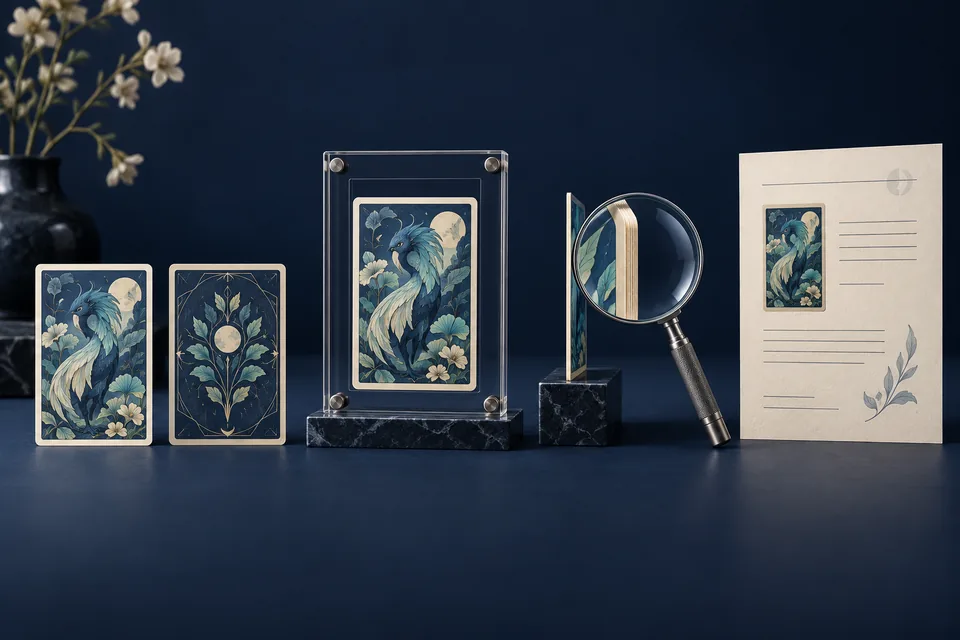 Illustrated journey from card photographs through inspection to a report.