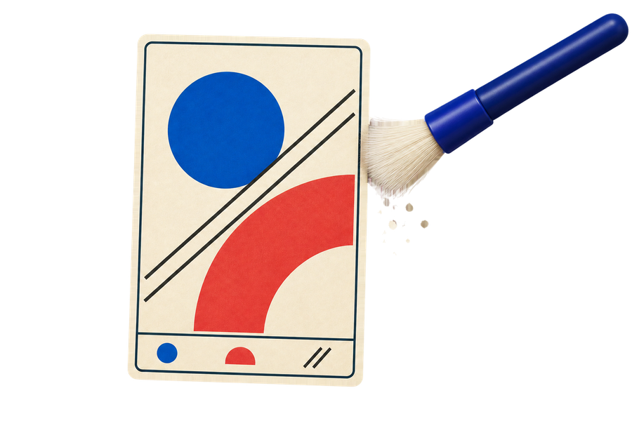 A soft-bristled brush gently removes loose dust from a card edge, without water.
